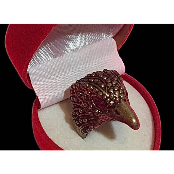 Gothic Stainless Steel Rocker Crow Bird Statement Ring Red Gemstone Size 6.5 - Picture 7 of 13